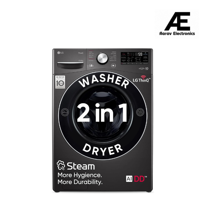 LG 15 Kg (Wash) / 8 Kg (Dry) Ai Direct Drive with Wi-Fi Fully Automatic Front-Loading Washer Dryer (FHD1508STB, With Steam Remove Allergen &amp; TurboWash, Black VCM)