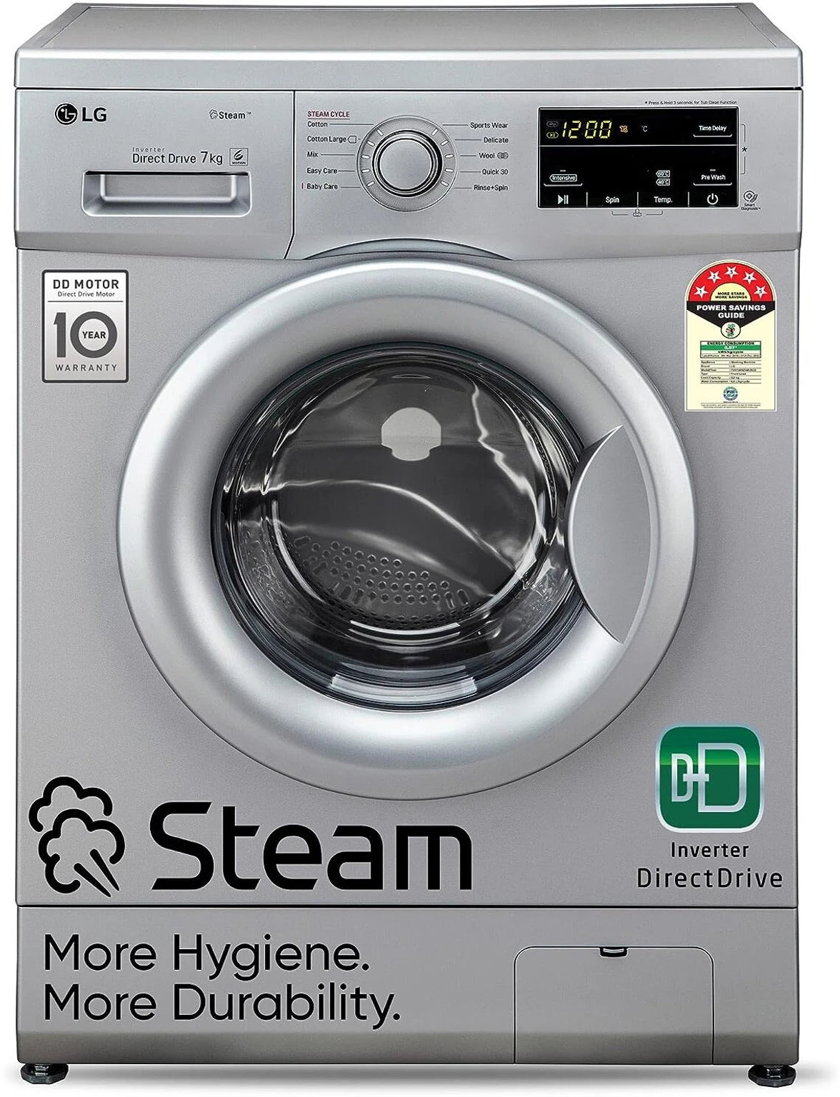 LG 7Kg Front Load Washer – Steam, Inverter DD, Heater (FHM1207SDL) (Open Box / Without Box)