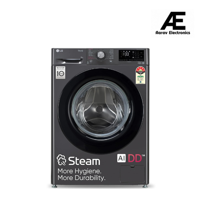 LG 8 Kg, 5 Star, AI Direct Drive Technology, Steam & 6 Motion DD Fully-Automatic Front Load Washing Machine (FHP1208Z3M, Intelligent & Convenient Fabric Care, Allergy Care, Middle Black)
