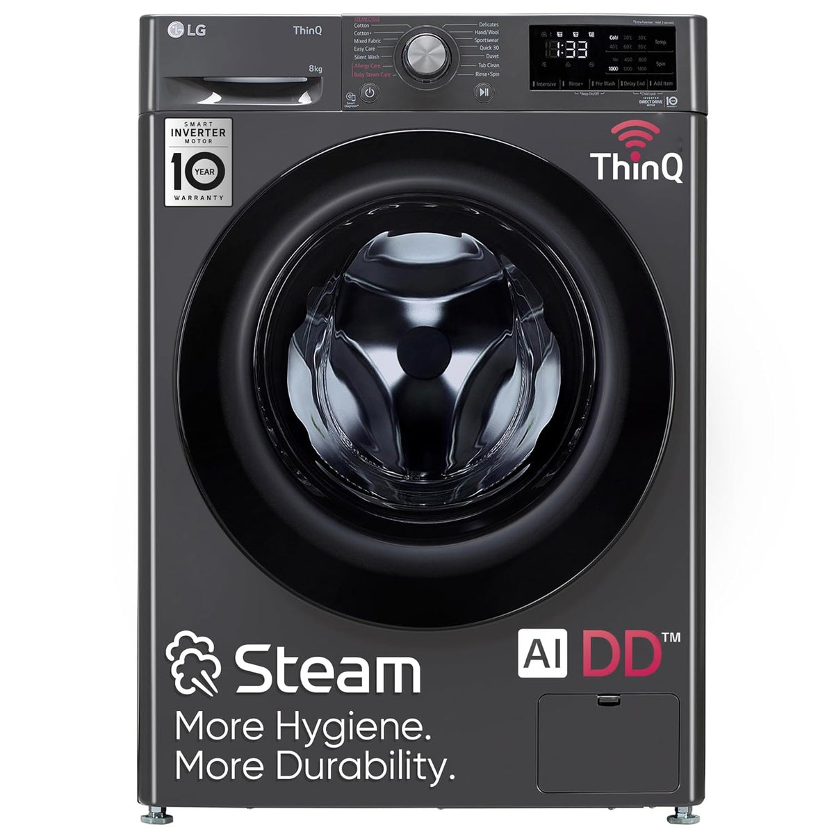 LG 8 Kg 5 Star Inverter Wi-Fi Fully-Automatic Front Loading Washing Machine with Inbuilt heater (FHP1208Z5M, Middle Black, AI DD Technology &amp; Steam for Hygiene)