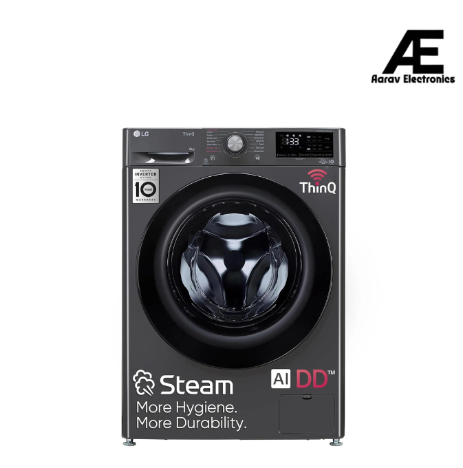 LG 8 Kg 5 Star Inverter Wi-Fi Fully-Automatic Front Loading Washing Machine with Inbuilt heater (FHP1208Z5M, Middle Black, AI DD Technology & Steam for Hygiene)