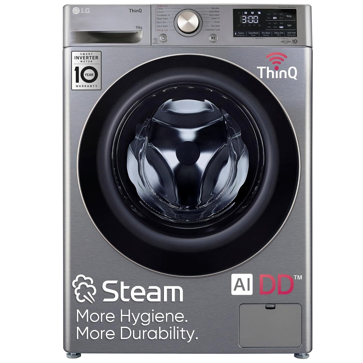 LG 10 Kg 5 Star Ai Direct Drive Wi-Fi Inverter Front Load Automatic Washing Machine (Fhp1410Z7P, Turbowash &amp; Steam For Hygiene Wash, Platinum)