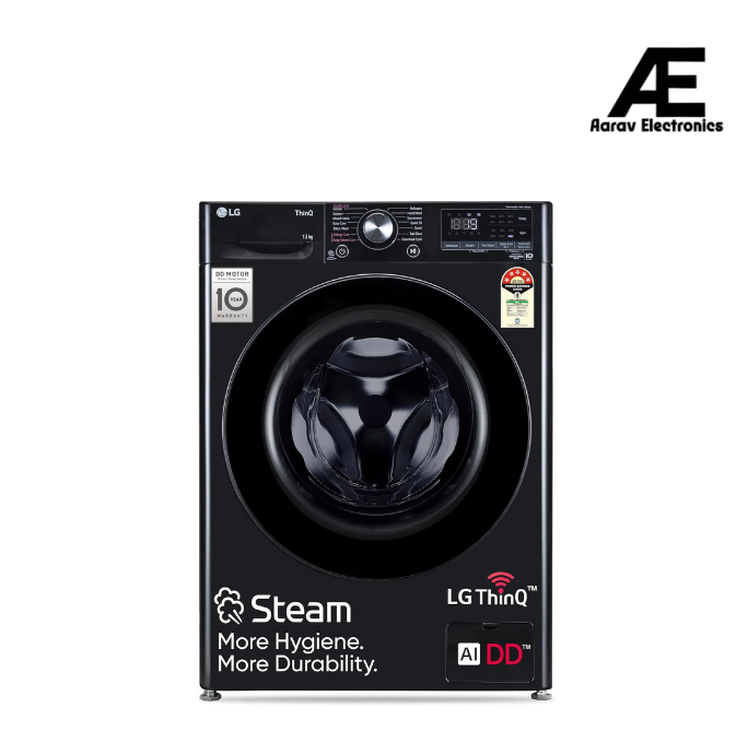 LG 12 Kg, 5 Star, AI Direct Drive Technology, Wi-Fi, Steam Fully Automatic Front-Loading Washing Machine (FHP1412Z5O, Intelligent &amp; Convenient Fabric Care, Allergy Care, Remote Control, Onyx Black)