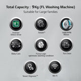 LG 9 Kg 5 Star Inverter Wi-Fi Fully-Automatic Front Loading Washing Machine with Inbuilt heater (FHV1409Z2M, Middle Black, AI DD Technology &amp; Steam for Hygiene)