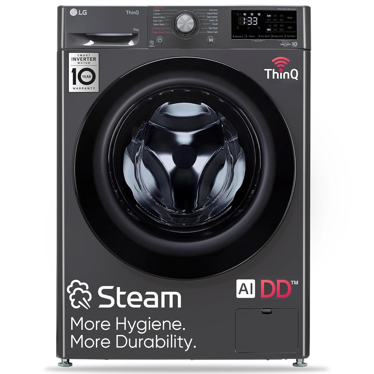 LG 9 Kg 5 Star Wi-Fi Inverter AI Direct-Drive Touch Panel Fully Automatic Front Load Washing Machine Appliance (FHV1409Z4M, Steam for Hygiene, In-Built Heater, 6 Motion DD, Middle Black)