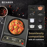 Faber Zion 1600W Induction Stove | 5 Auto-Cook Functions, Auto Pan Detection, Preset Timer, Overheat Protection | Shock-Proof Body, Black Crystal Glass, Soft-Touch Control, LED Display