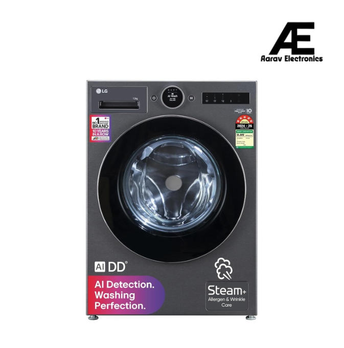 LG 12 Kg, 5 Star, AI DD Technology, Steam+, Smart Digital Dial, Wi-Fi Enabled Fully-Automatic Front Load Washing Machine (FX1412N9K, Reduce allergens & wrinkles, TurboWash 360˚, Matt Black)