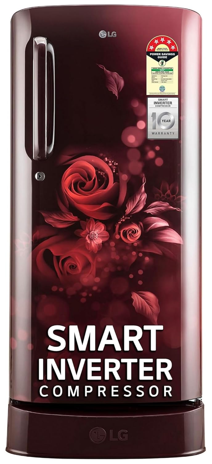 LG 185 L 5 Star Inverter Direct-Cool Single Door Refrigerator (GL-D201AESU, Scarlet Euphoria, Base stand with drawer)