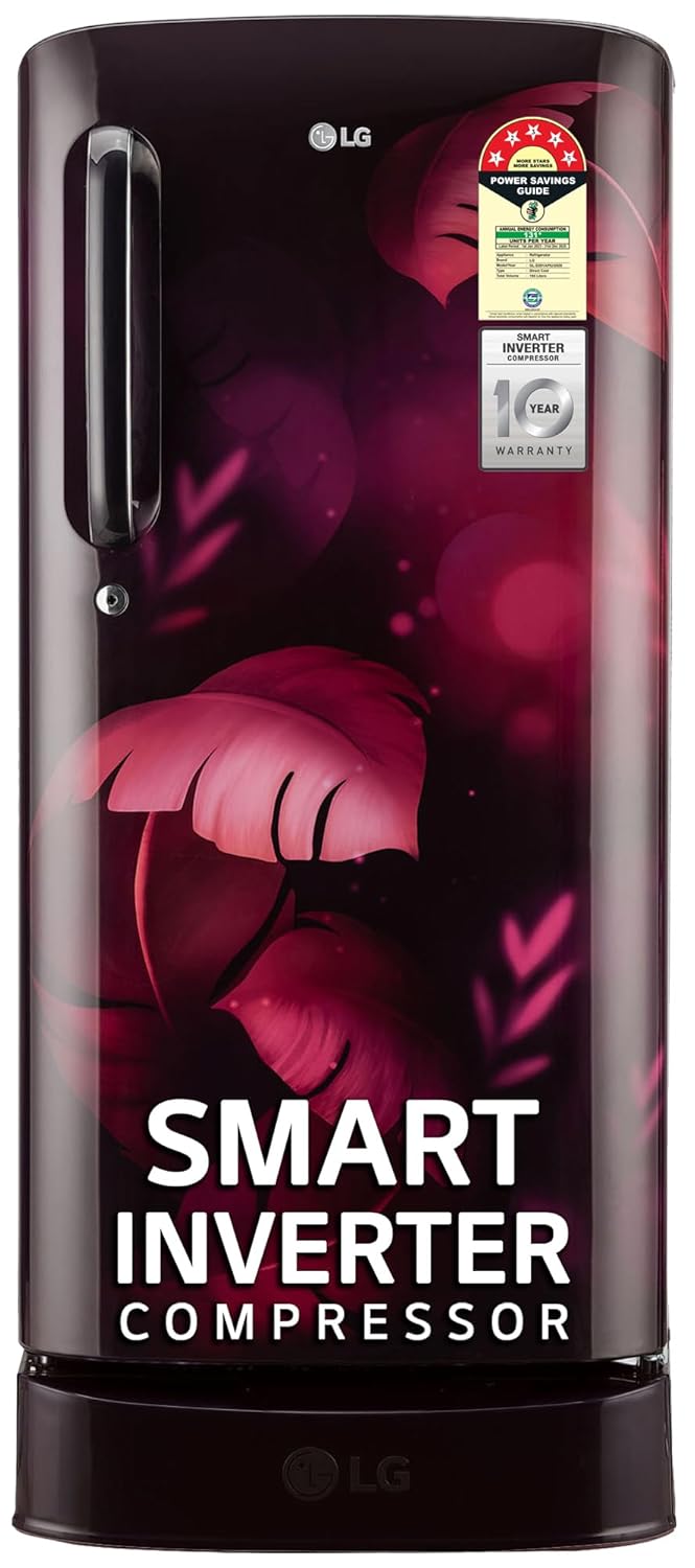 LG 185 L, 5 Star, Smart Inverter, Direct Cool Single Door Refrigerator (GL-D201APIU, Purple ILAN, Moist N Fresh, Auto Smart Connect &amp; Base Stand Drawer)