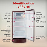 LG 185 L, 5 Star, Direct-Cool, Smart Inverter Compressor, Single Door Refrigerator with Fast Ice Making (GL-D201ASFU, Scarlet Florance, Runs on Home Inverter, Moist 'N' Fresh &amp; Base stand with drawer)