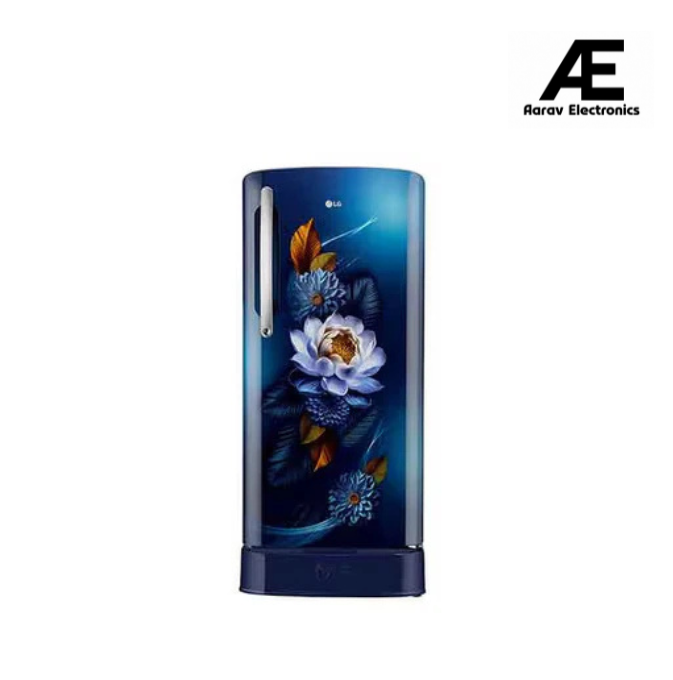 LG 201 L 5 Star Inverter Direct-Cool Single Door Refrigerator (GL-D211HBWZ, Blue Waterlilly, Base stand with drawer)