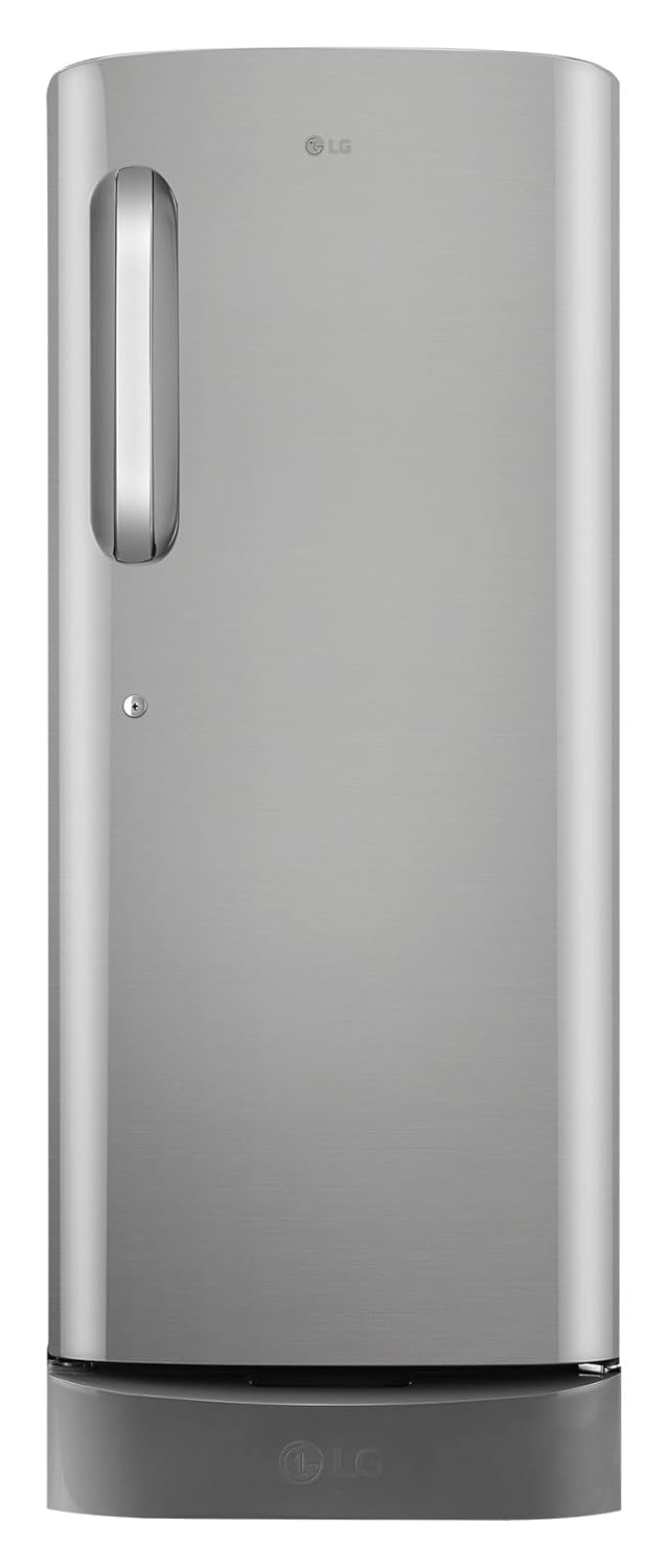 LG 210L Single Door Refrigerator with Base Stand Drawer, Smart Inverter Compressor, Direct Cool, Shiny Steel, 5 Star,(GLD2256ZAPZ)