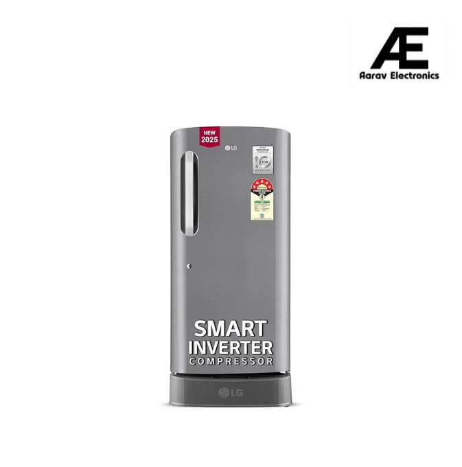 LG 210 L, 5 Star, Smart Inverter Compressor, Direct Cool Single Door Refrigerator (GL-D231APZU, Shiny Steel, Base stand with drawer &amp; Moist 'N' Fresh)