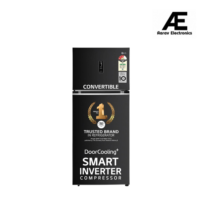 LG 380 L 3 Star Frost-Free Smart Inverter Wi-Fi Double Door Refrigerator Appliance (GL-T412VESX, Ebony Sheen, Convertible &amp; Door Cooling+, Gross Volume- 408 L)