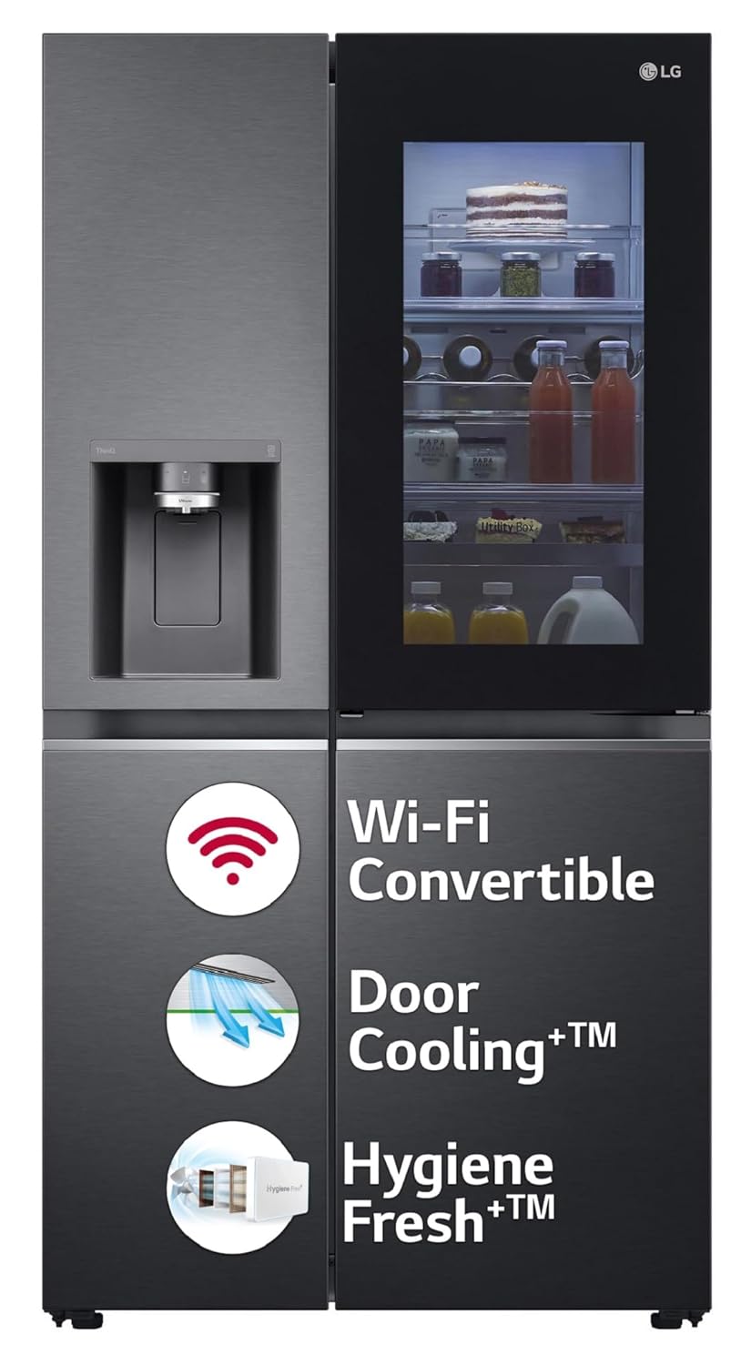 LG 630 L, Frost-Free, Inverter, Wi-Fi Convertible, InstaView Door-In-Door, Side-By-Side Refrigerator with Ice and Water Dispenser (GL-X257AMC3, Matte Black, Door Cooling+ with Hygiene Fresh+)