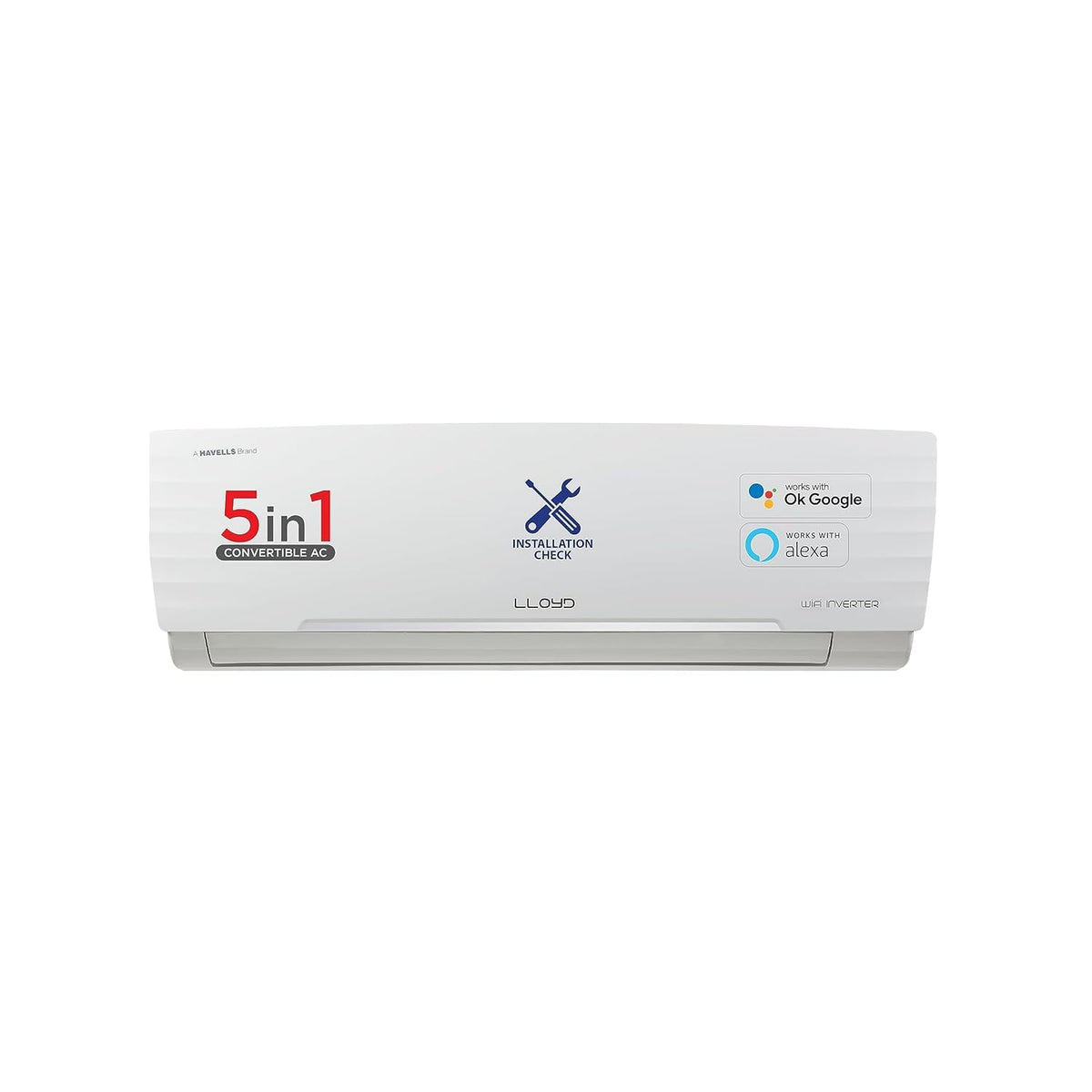 Lloyd 1.5 Ton 5 Star WiFi Inverter Split AC (5 in 1 Convertible, Copper, Anti-Viral + PM 2.5 Filter, White with Chrome Deco Strip, GLS18V5FWCXV)