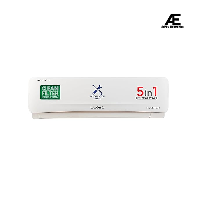 Lloyd 2.0 Ton 5 Star Inverter Split AC (5 in 1 Convertible, Copper, Anti-Viral + PM 2.5 Filter, 2024 Model, White with Golden Deco Strip, GLS24I5FWGEV)