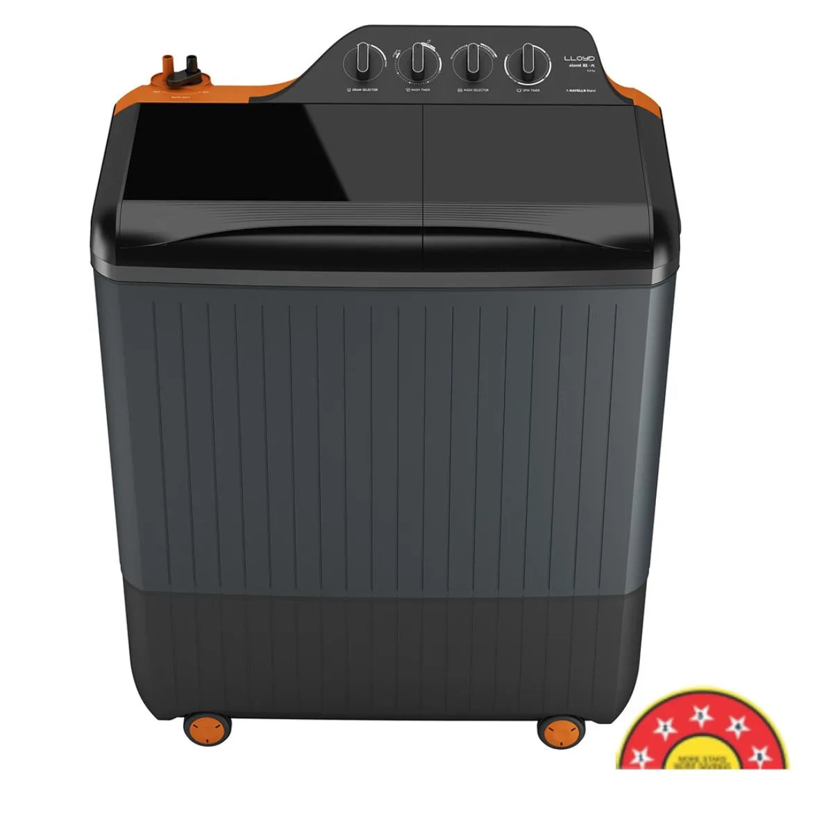 Havells-Lloyd 9 Kg 5 Star Elente XL Semi-Automatic Top Loading Washing Machine (GLWMS90HVGEX, Orange &amp; Grey)
