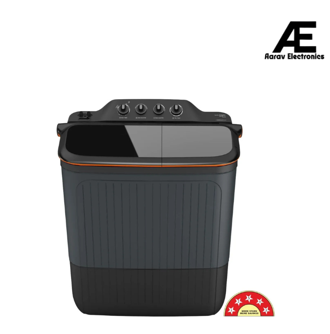 Lloyd 8 kg 5 Star elanteXL Semi Automatic Top Load Washing Machine | Double layered strong Lids |1300 RPM | Soak Function | 3 Wash Programs | Magic Filter (GLWS805EXAVG, Black and Grey)