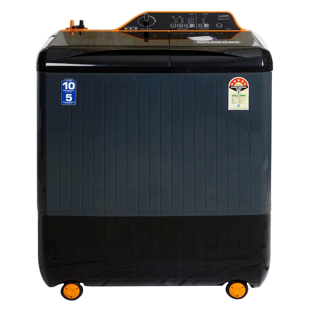 Havells Lloyd H 9.0 Kg 5 Star Semi-Automatic Digi Grande Top Load Washing Machine In-built Heater with Digital Panel (2023 Model- GLWS905GH1VG,VIBRANT ORANGE &amp; GREY)