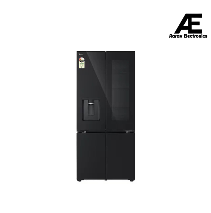LG 610L French Door Refrigerator, InstaView, Water Dispenser, Wi-Fi Convertible, Black Glass Finish, 2 Star