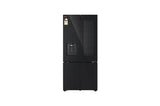 LG 610L French Door Refrigerator, InstaView, Water Dispenser, Wi-Fi Convertible, Black Glass Finish, 2 Star
