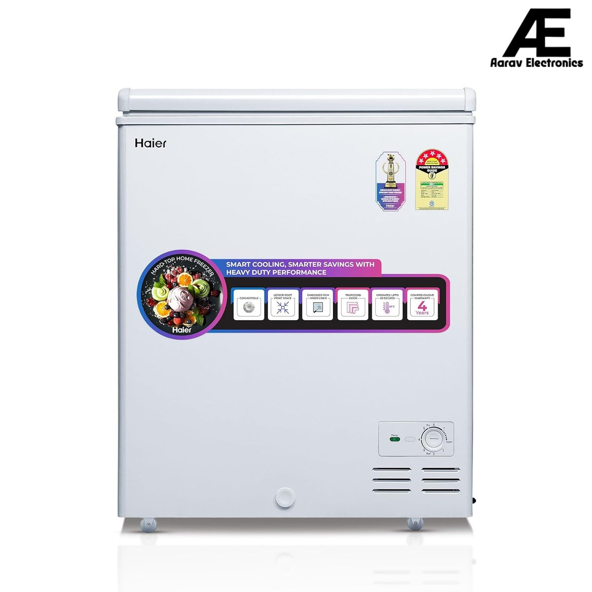 Haier HFC-145SM5, 5 Star Rating Single Door Convertible Deep Freezer, Inside Metal Liner with Deo Fresh and 4 Years Comprehensive Warranty (White