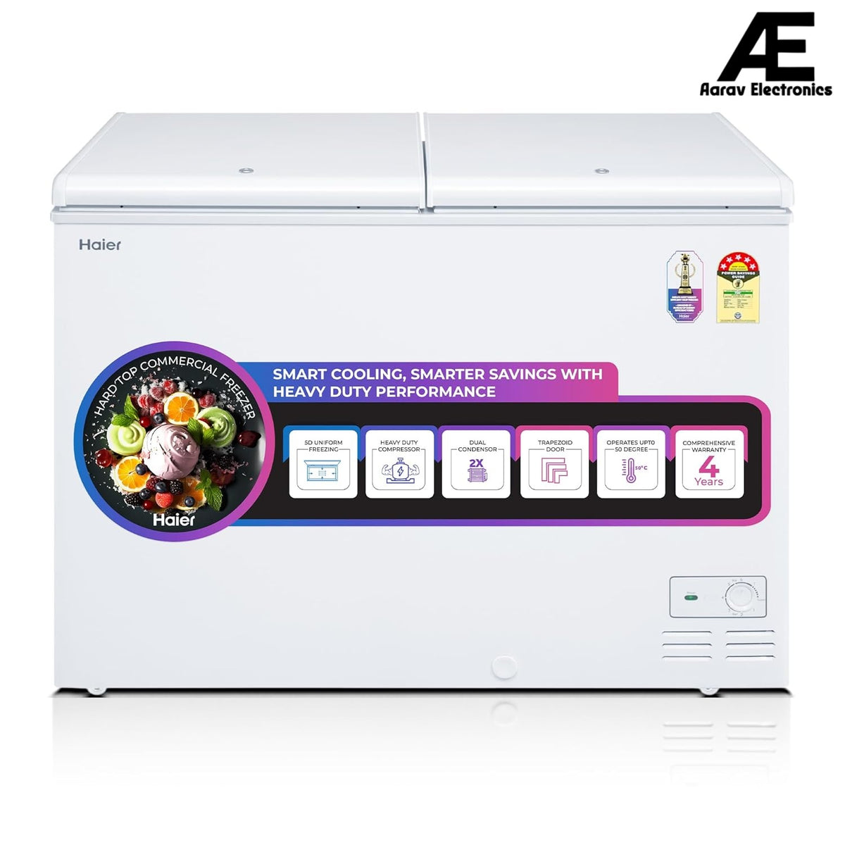 Haier HFC-320DM5, 5 Star Rating Double Door Convertible Deep Freezer, 5 Side Uniform Freezing, Heavy Duty Compressor, inside metal liner with 3 Layer Door Design (White)