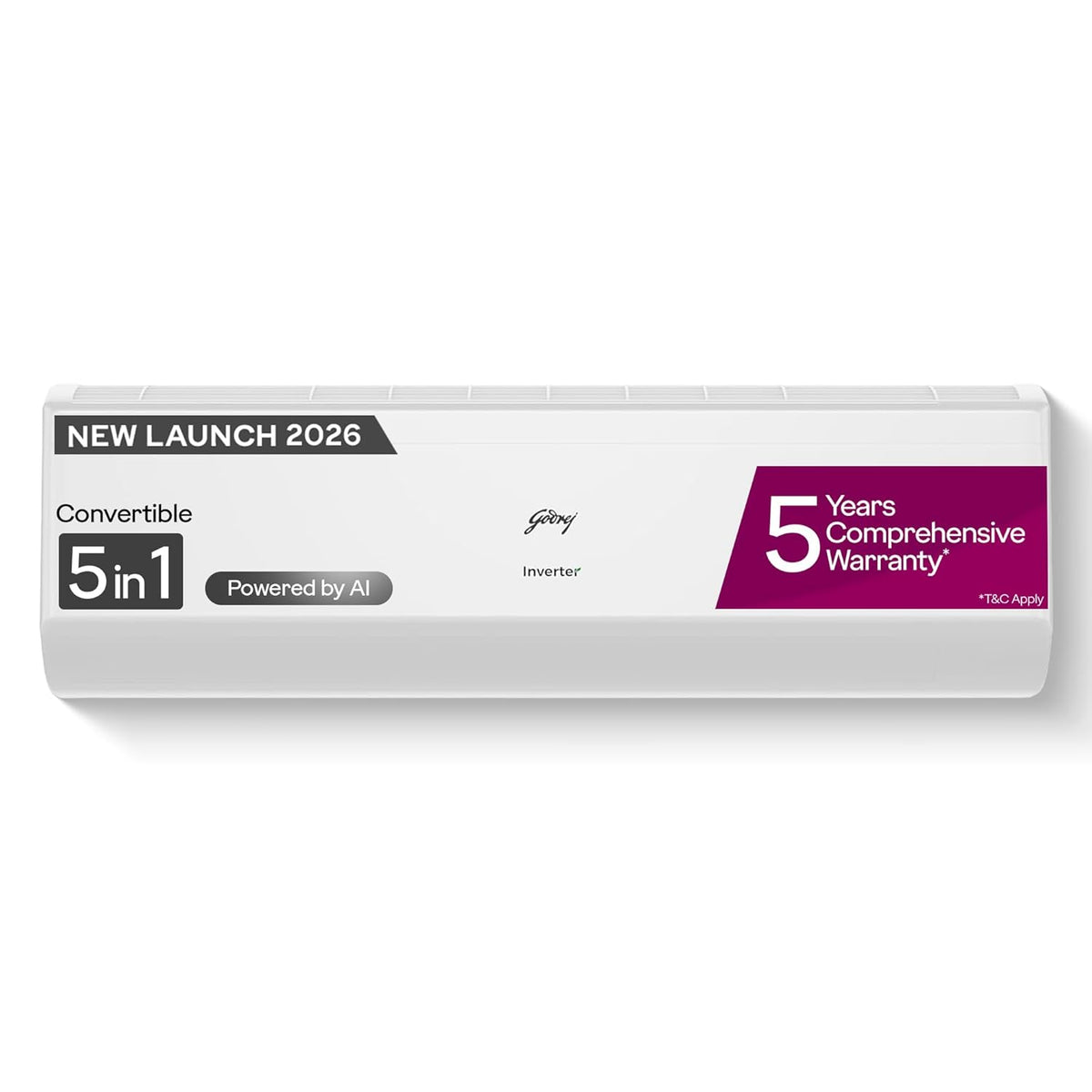 Godrej 2 Ton 3 Star AC,New star rated, 5-Year Comprehensive Warranty, AI Powered, 5-in-1 Convertible Cooling, I-Sense, Self Clean, Inverter Split AC, Copper Condenser (AC 2T TR HIC 24J3TS WA, White)