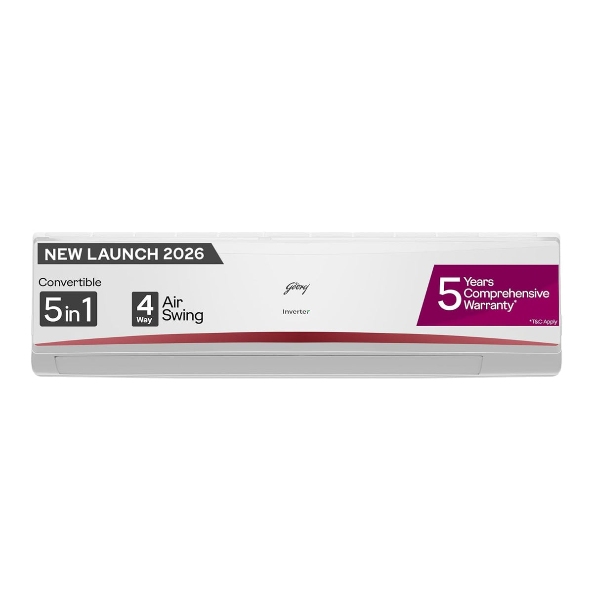 Godrej 2.5 Ton 3 Star, 5 Years Comprehensive Warranty, AI powered, 5-In-1 Convertible Cooling, 4 Way Air Swing Inverter Split AC(Copper,Heavy-Duty Cooling At 52 °C, AC 2.5T EC HIC 30K3TG RA 4, White)