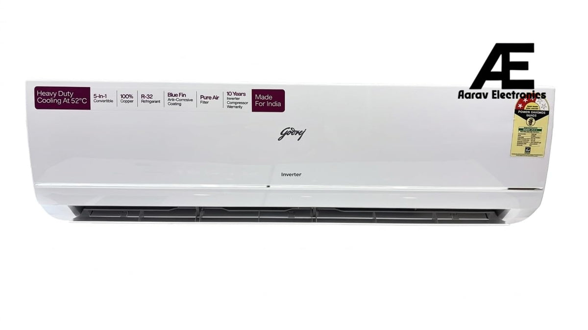 Godrej 1.5 Ton 3 Star Inverter Split AC (5-in-1 Convertible, AI Powered, 5 Years Comprehensive Warranty, Copper Condenser, 52°C Cooling, I-Sense Technology) – Model AC 1.5T TR HIC 18Y3TG WA 3S, White