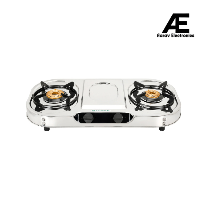 Faber 2 Burner Gas Cooktop with Brass Burners, Manual Ignition & Stainless Steel Finish – HOB COOKTOP CRYSTAL 2BB SS