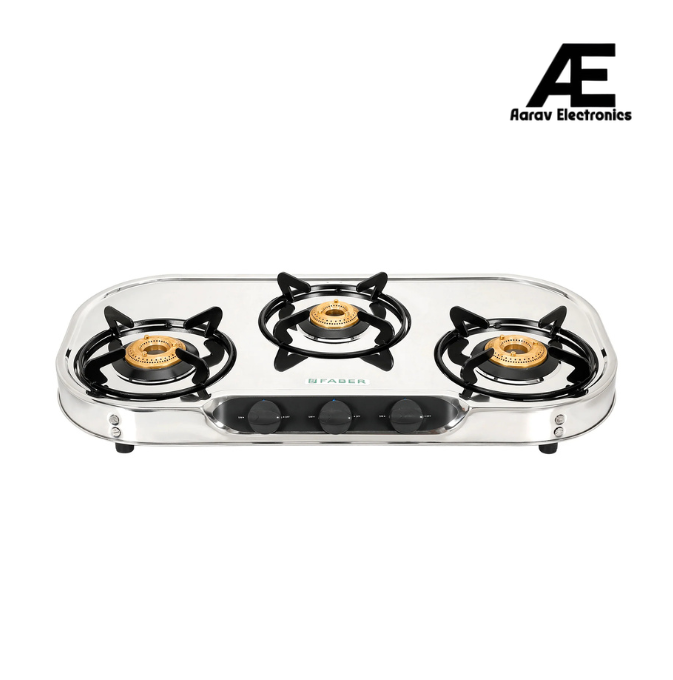 Faber 3 Burner Stainless Steel Gas Cooktop with Brass Burners, Manual Ignition & Euro-Coated Pan Supports – HOB COOKTOP CRYSTAL 3BB SS