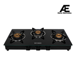 Faber 3 Burner Gas Cooktop with Brass Burners, Manual Ignition & Tempered Black Glass – HOB COOKTOP DAISY 3BB BK