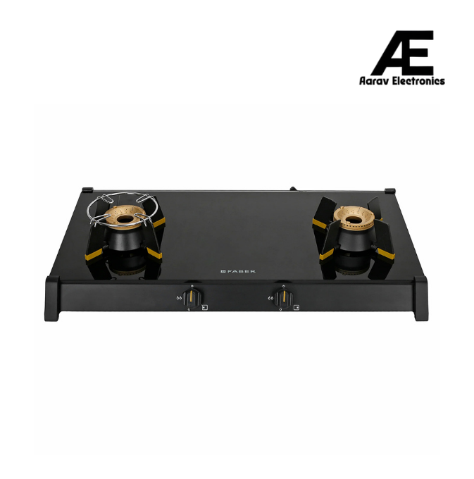 Faber Genius 75cm 2 Burner Cooktop | Brass Burners | Manual Ignition | 8mm Toughened Glass | Lift & Lock Burner Design - Hob Cooktop Genius 752 BK