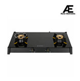 Faber Genius 75cm 2 Burner Cooktop | Brass Burners | Manual Ignition | 8mm Toughened Glass | Lift & Lock Burner Design - Hob Cooktop Genius 752 BK