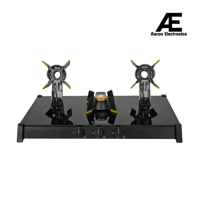 Faber Genius 75cm 3 Burner Cooktop | Brass Burners | Auto Ignition | 8mm Toughened Glass | Liftable Burner Design - HOB Cooktop Genius 753 AI BK