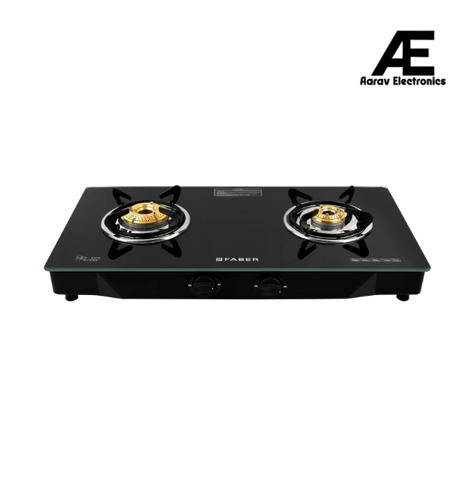 Faber 2 Burner Gas Cooktop with Brass Burners, Manual Ignition & MS Powder-Coated Finish – HOB COOKTOP JUMBO 2BB BK