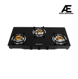 Faber 77 cm 3 Burner Gas Cooktop with Brass Burners, Auto Ignition & Toughened Black Glass – HOB COOKTOP JUMBO 3BB BK AI
