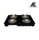 Faber 4 Burner Gas Cooktop with Brass Burners, Manual Ignition & Tempered Black Glass – HOB COOKTOP MAGIC 4BB BK