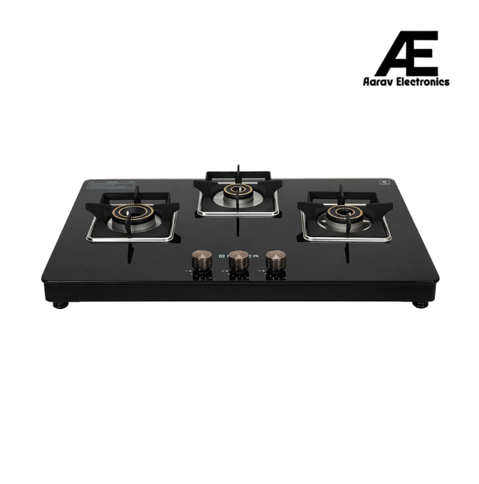 Faber 3 Burner Gas Cooktop with Brass Burners, Auto Ignition & Tempered Glass Top – HOB COOKTOP NiOS AUTO 3BB BK