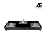 Faber 77 cm 3 Burner Gas Cooktop with Brass Burners, Manual Ignition & Toughened Black Glass – HOB COOKTOP PEARL 3BB BK