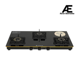 Faber 77 cm 3 Burner Gas Cooktop with Brass Burners, Non-Auto Ignition & Toughened Black Glass – HOB COOKTOP PRINCE PLUS 3BB BK
