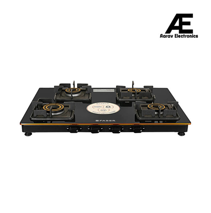 Faber 4 Burner Gas Cooktop with Brass Burners, Manual Ignition & Diamond-Coated Finish – HOB COOKTOP PRINCE PLUS 4BB BK