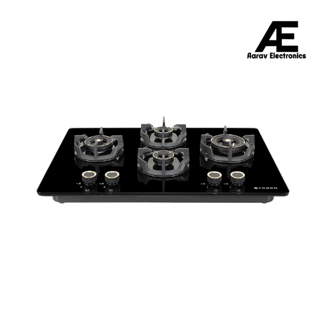 Faber 75 cm 4 Burner Built-in Gas Hob with Brass Burners, Auto Ignition, Flame Failure Device & 8 mm Matt Finish Glass – HOB EXPERIA HT 754 ALU AI FFD
