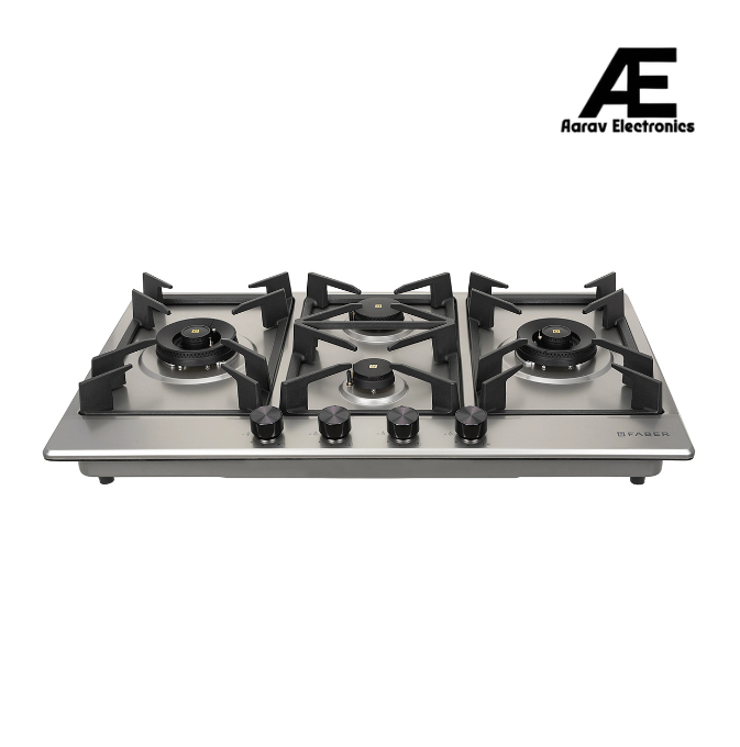 Faber Inspiria 4 Burner Built-In Gas Hob with Brass Burners, Cast Iron Pan Support, Auto Ignition & Flame Failure Device, Stainless Steel Panel – HOB INSPIRIA 904 BR AI FFD SS PNG
