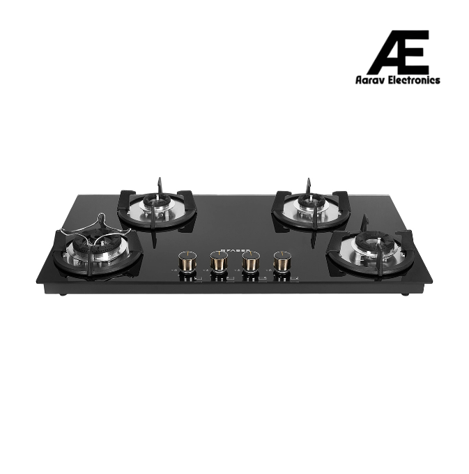 Faber 90 cm 4 Burner Built-in Gas Hob with Brass Burners, Auto Ignition & Toughened Black Glass – HOB SUPERIA HT904 BR AI N