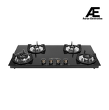Faber 90 cm 4 Burner Built-in Gas Hob with Brass Burners, Auto Ignition & Toughened Black Glass – HOB SUPERIA HT904 BR AI N
