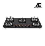 Faber 90 cm 5 Burner Built-in Gas Hob with Brass Burners, Auto Ignition & Toughened Black Glass – HOB SUPERIA HT905 BR AI N