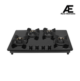 Faber 72 cm 4 Burner Built-in Gas Hob with Brass Burners, Auto Ignition & 8 mm Toughened Black Glass – HOB ULTIMA HT724 CRS BR CI AI